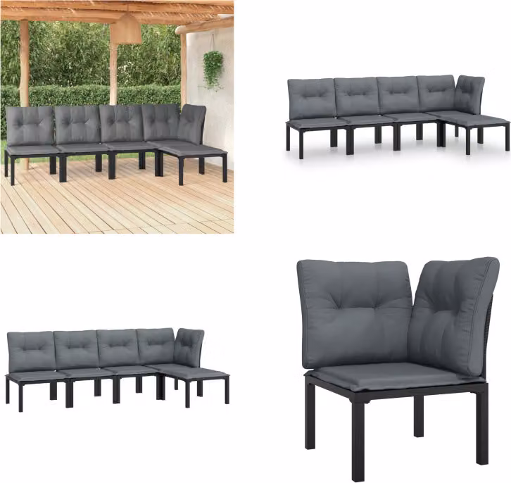 vidaXL Set da salotto da giardino 5 pezzi in poly rattan nero e grigio - Set da salotto da giardino - Set da salotto - Set di mobili da giardino
