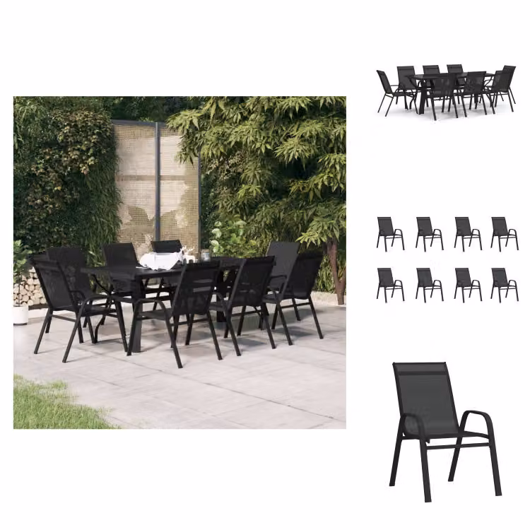 vidaXL Set da pranzo da giardino 9 pezzi nero - Set di mobili da giardino