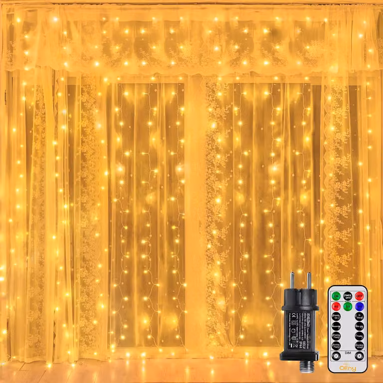 Tenda luminosa a LED, dimensioni 2x2 metri, 200 LED bianco caldo, 8 modalità, timer, dimmerabile, grado di protezione IP44