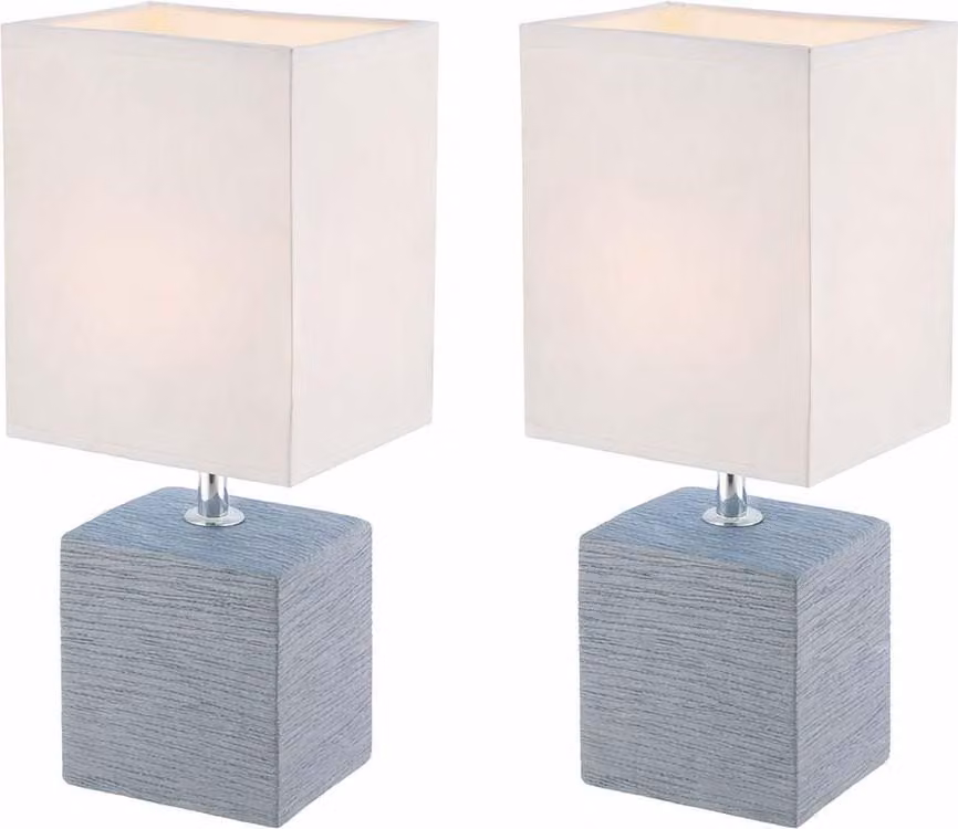 Set di 2 lampade da tavolo, corpo in Vetroceramica grigia, paralume in tessuto bianco, altezza 29 cm