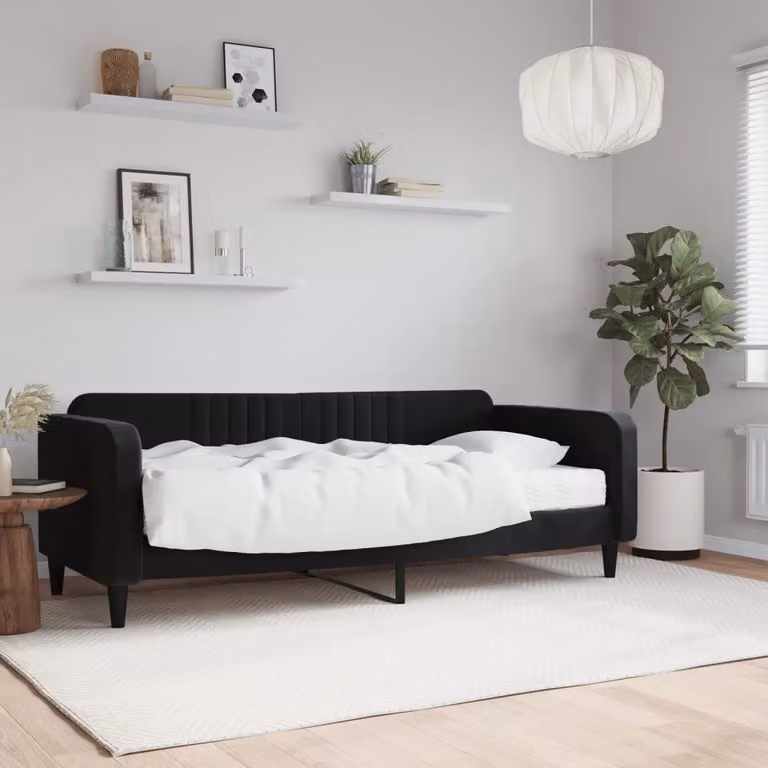 vidaXL Divano Letto in Velluto Nero con Materasso L/P: 90 x 200 cm