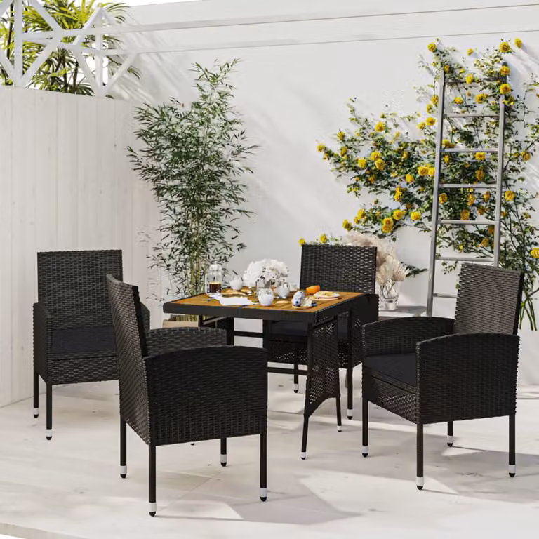 The Living Store Set da pranzo da giardino 5 pezzi in polirattan nero