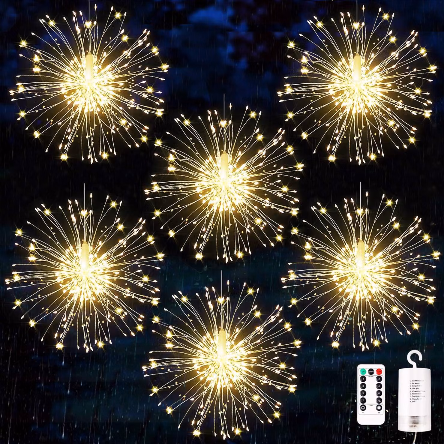 Catena luminosa Starburst, 120 LED, 8 modalità, grado di protezione IP65, confezione da 6