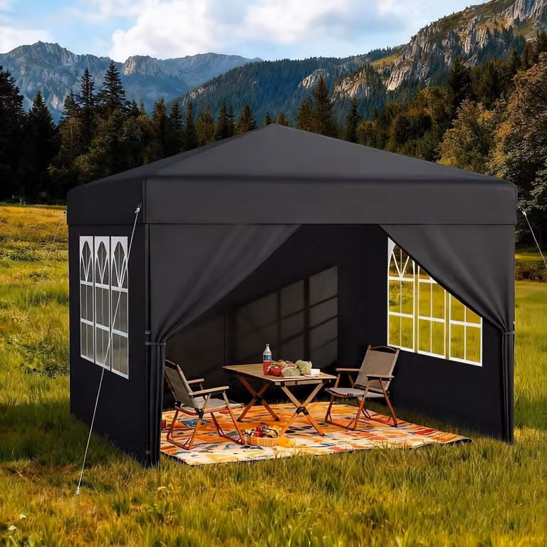 Gazebo da esterno 2,5x2,5 metri, colore antracite, con 4 pareti laterali, impermeabile, con altezza regolabile, ideale per feste in giardino