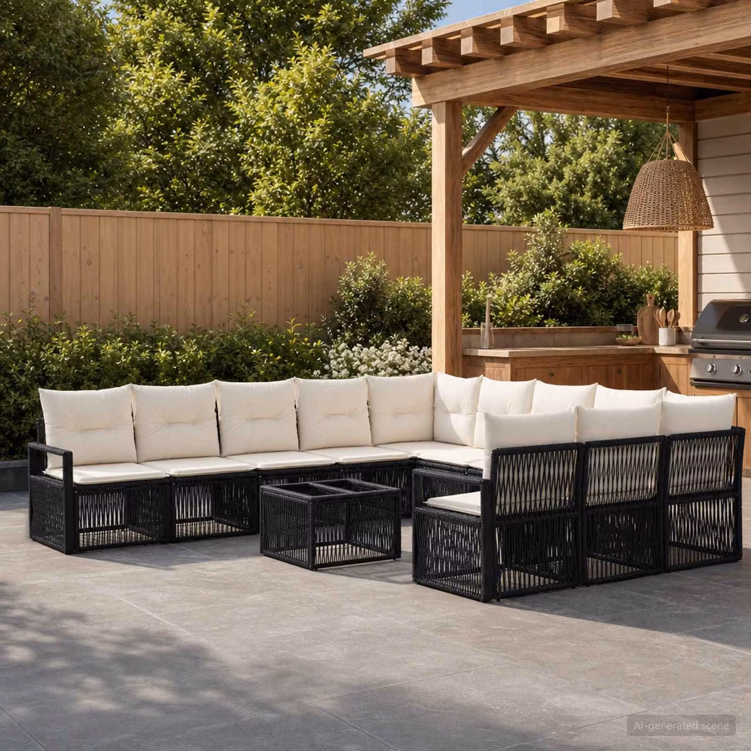 Set Divano da Giardino vidaXL 12 pz Nero con Poltrona, Elementi Angolari e Tavolino da Caffè in Polyrattan e Acciaio con Cuscini Inclusi