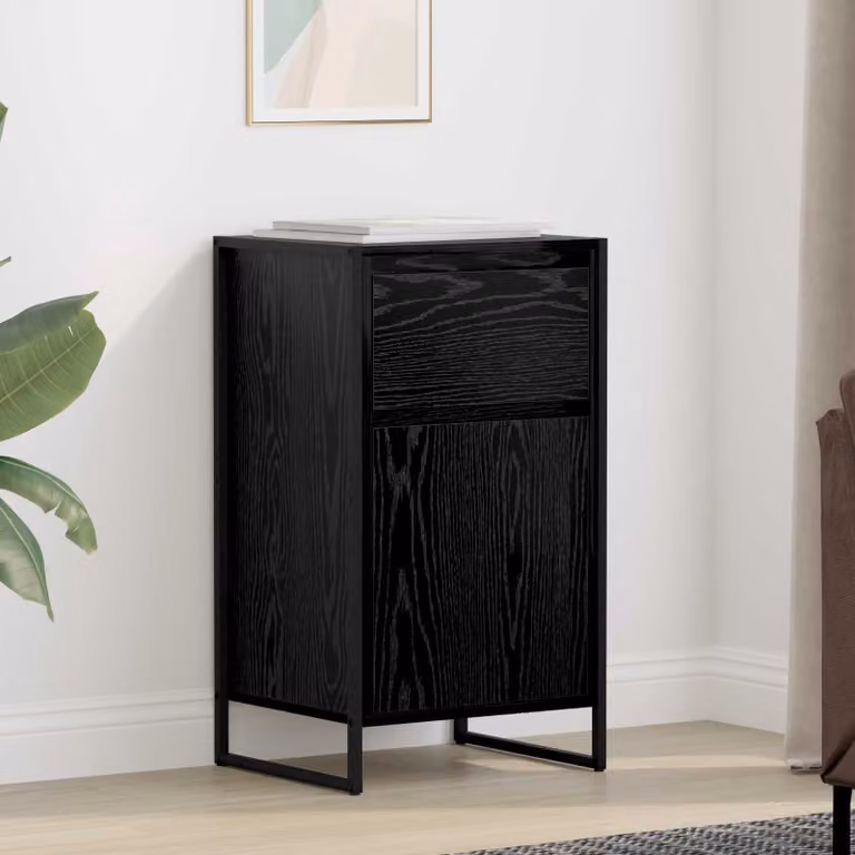 Credenza stile industrial vidaXL in legno MDF e metallo, colore nero, L 43 cm x P 36 cm x H 75,5 cm