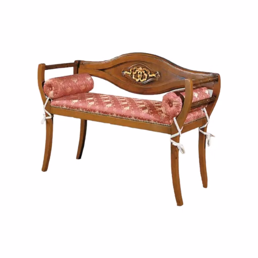 Divanetto imbottito in legno di faggio con decorazioni floreali e fregio oro, colore rosso e oro, L: 103 cm, P: 38 cm, H: 77 cm – 4