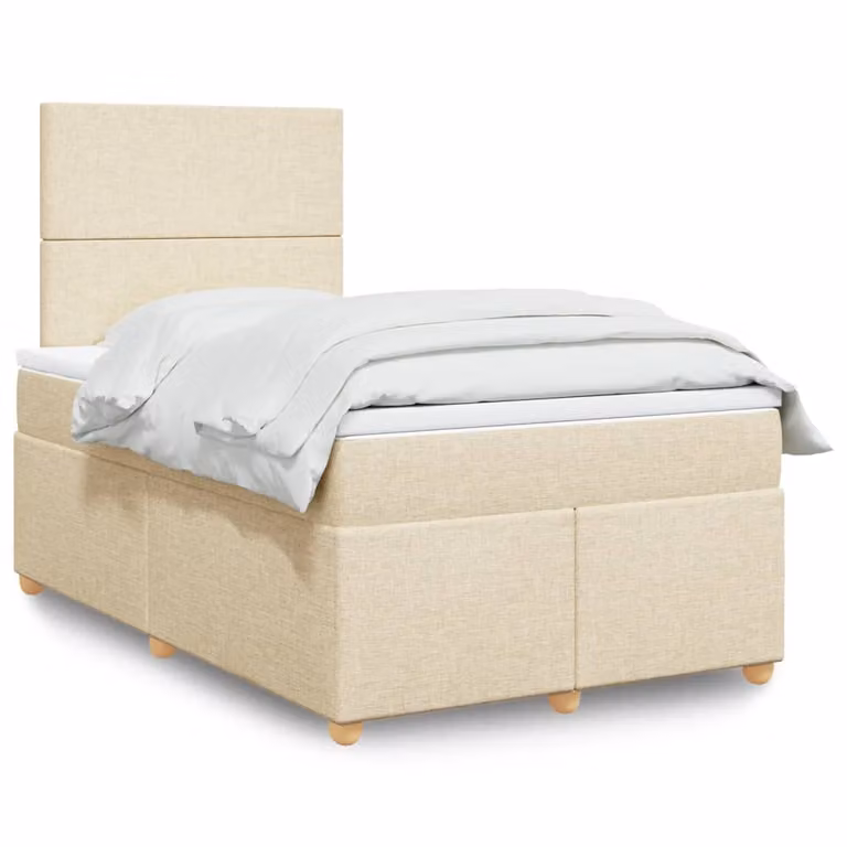 vidaXL Giroletto a Molle con Materasso in Tessuto Beige e Bianco, L/P: 120 x 190 cm
