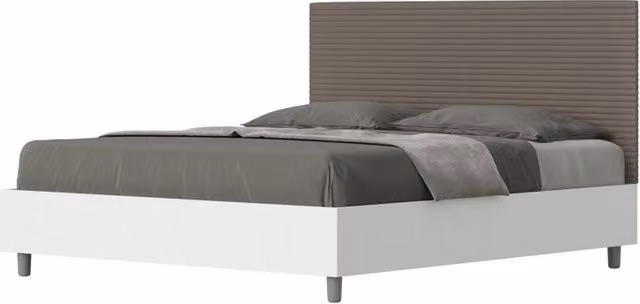 Letto Matrimoniale 160x200 cm struttura bianco frassino testata Level - Similpelle,Cappuccino,Contenitore