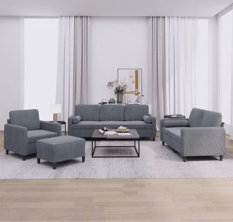 Set di Divani 4 pz con Cuscini Grigio Scuro in Velluto