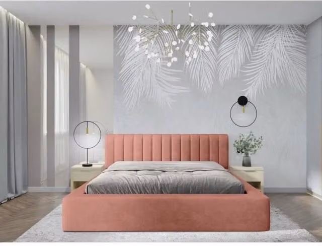 Letto contenitore CERVIN Meublorama in velluto rosa con rete sollevabile L/P: 160 x 200 cm – 1
