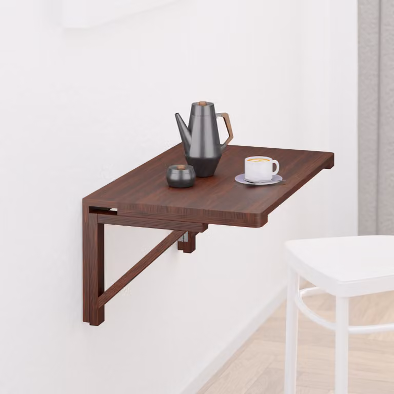 Tavolino pieghevole da parete, 60 x 40 cm, in legno, color marrone, pieghevole