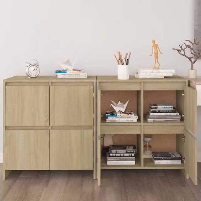 Set di 2 credenze vidaXL in legno multistrato color rovere, design minimalista, da appendere al muro, L: 70 cm, P: 41 cm, H: 75 cm – 1