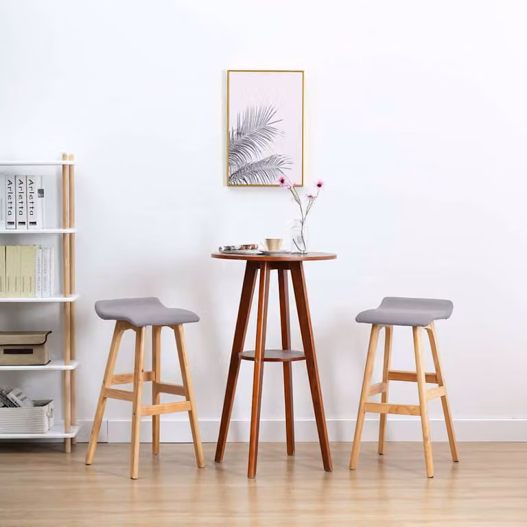 Set di 2 sedie da bar vidaXL moderne in tessuto grigio chiaro e legno di faggio