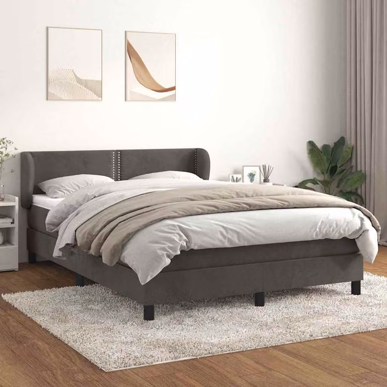 vidaXL Giroletto a Molle con Materasso Ibrido in Velluto Grigio L/P/H: 190 x 140 x 88 cm