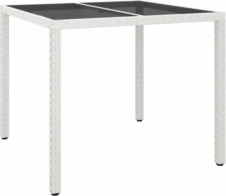 Tavolo Giardino 90x90x75 cm Vetro Temperato e Polyrattan Bianco