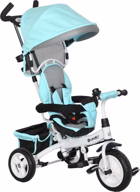 Triciclo 6 in 1 HOMCOM per bambini con tettuccio, cintura di sicurezza a 5 punti e freno, verde – 1