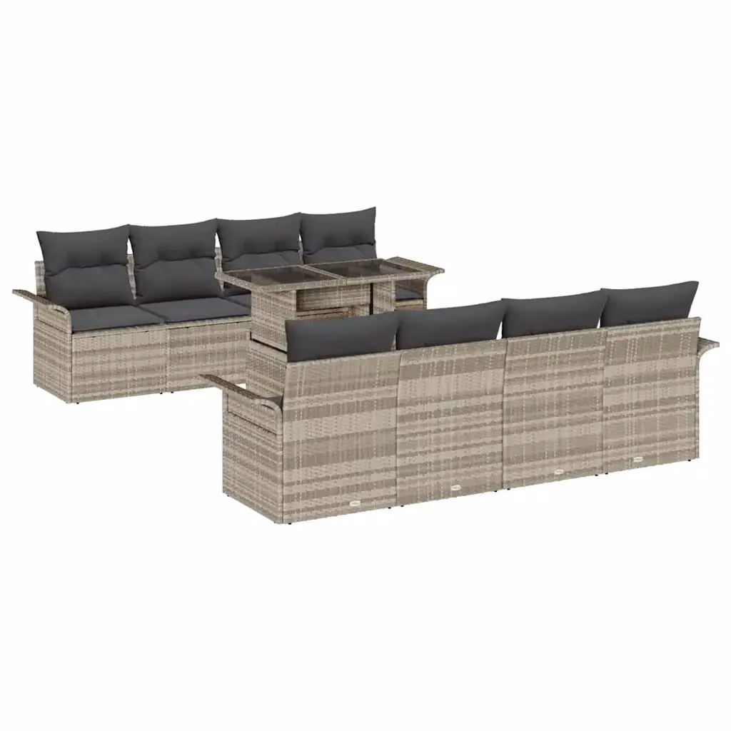 Set Divano da Giardino Moderno vidaXL a Forma a U in Grigio con 9 Pezzi e Tavolino da Caffè – 2