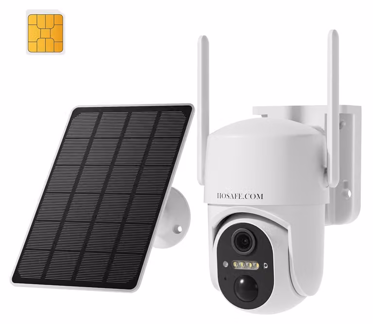 Telecamera di sicurezza esterna - 4G LTE wireless - Risoluzione 2K HD 3MP - Alimentazione solare e a batteria - Colore bianco, materiale ABS - Con visione notturna e rilevamento del movimento
