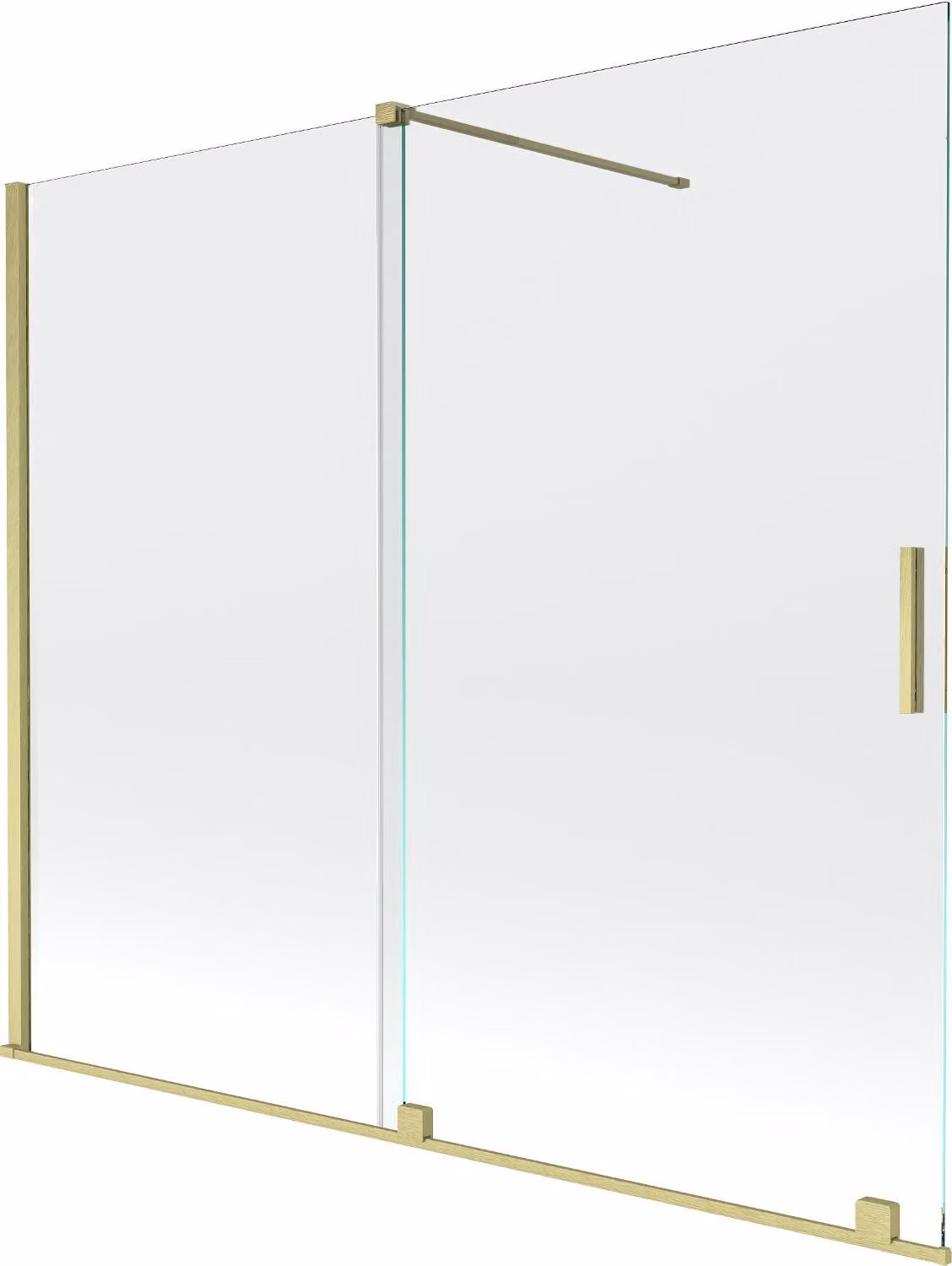 Mexen Velar paratia per vasca da bagno scorrevole a 2 pannelli 180 x 150 cm, trasparente, oro spazzolato - 896-180-000-01-55