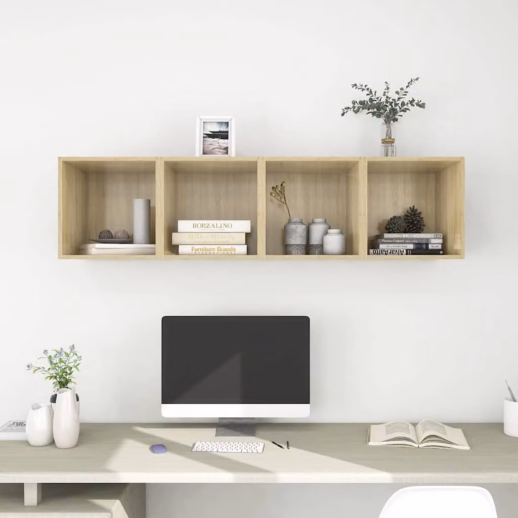 Set di 4 mobili a muro vidaXL in legno multistrato e MDF, colore Rovere Sonoma, L/P/H: 37 x 37 x 37 cm