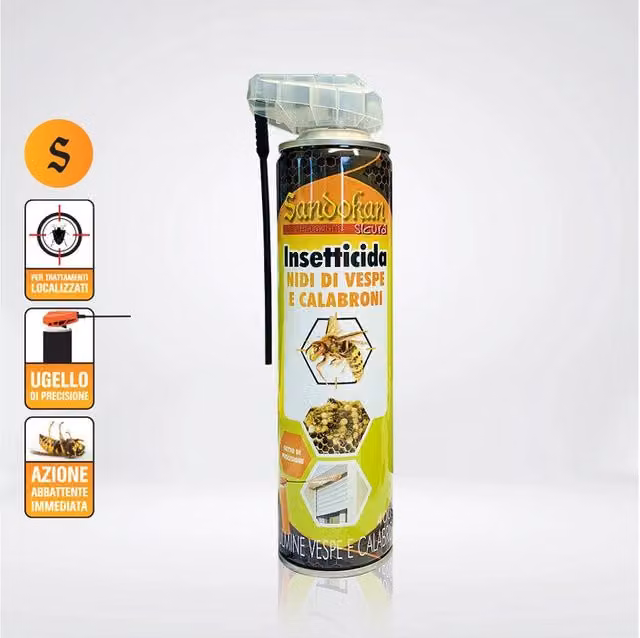 Insetticida Sandokan per nidi di vespe e calabroni, confezione da 12 pezzi da 400 ml ciascuno, colore giallo