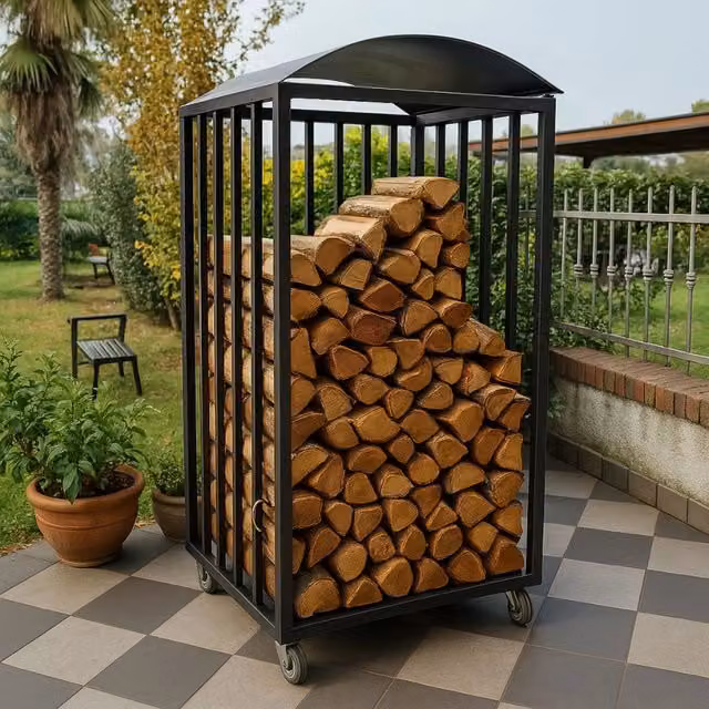 Legnaia portalegna su ruote in acciaio antracite eco 80x80xh190 cm