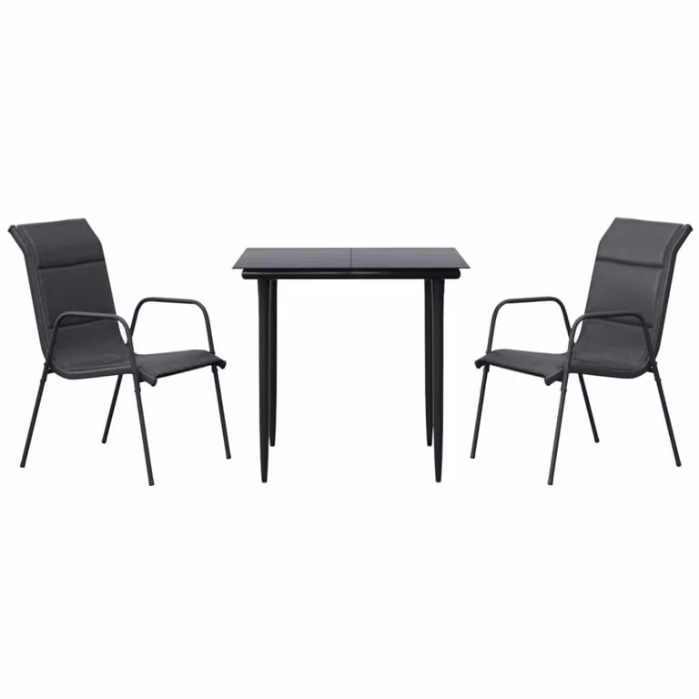 Set da Pranzo da Giardino 3 pz Nero in Acciaio e Textilene