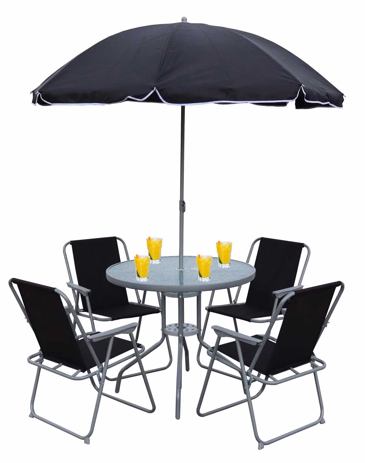 Set mobili da giardino 6 pezzi | gruppo posti a sedere gruppo da pranzo | 1xtable, 4x sedie, 1x ombrellone | dimensioni tavolo ca. H. 74 x W. 75 x D. 75 cm | Set Giardino - Maxola
