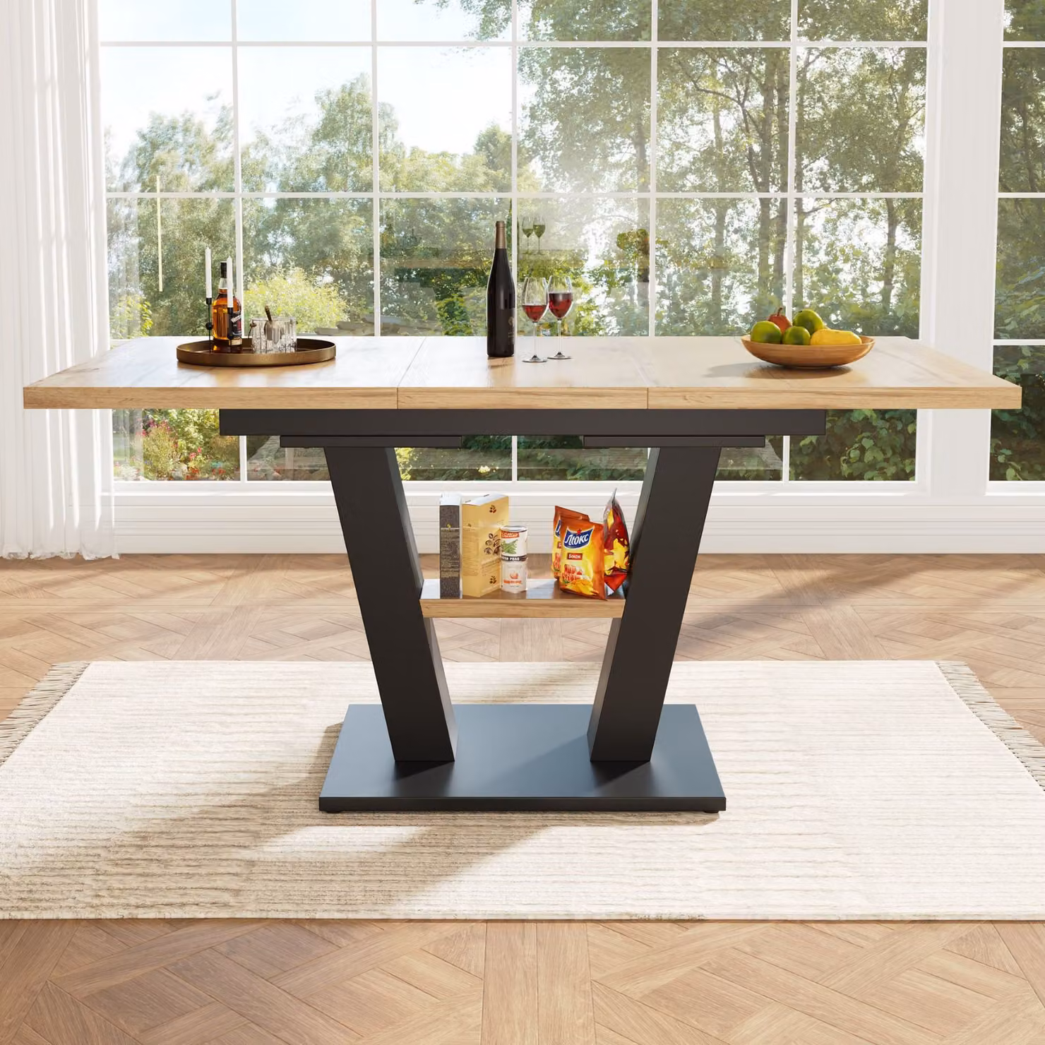Tavolo da pranzo moderno allungabile rettangolare in MDF e metallo, Colore beige e marrone – 2