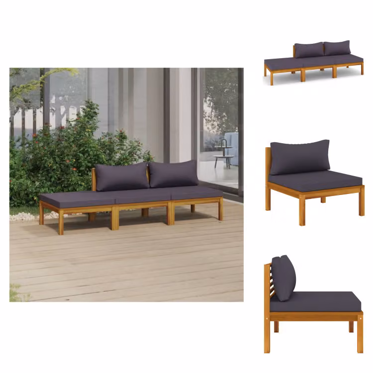 vidaXL Set di 3 pezzi da giardino con cuscino in legno massiccio di acacia - Set di mobili da giardino