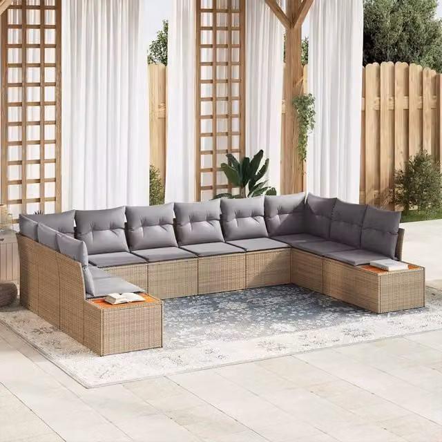 vidaXL Set Divano da Giardino 10 Posti a Forma a U con Cuscini Beige e Grigio – 1