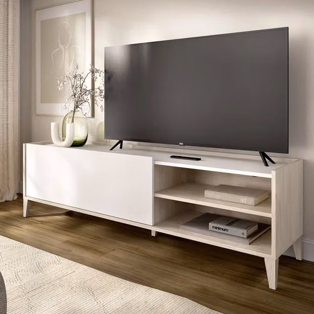 DMORA Mobile Porta TV Modulabile Woodland Bianco e Marrone, L: 155 cm, P: 50 cm, H: 43 cm