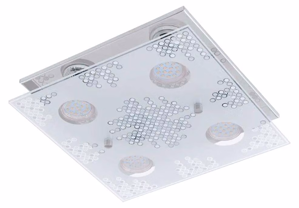 Plafoniera LED, acciaio inox cromato, vetro satinato