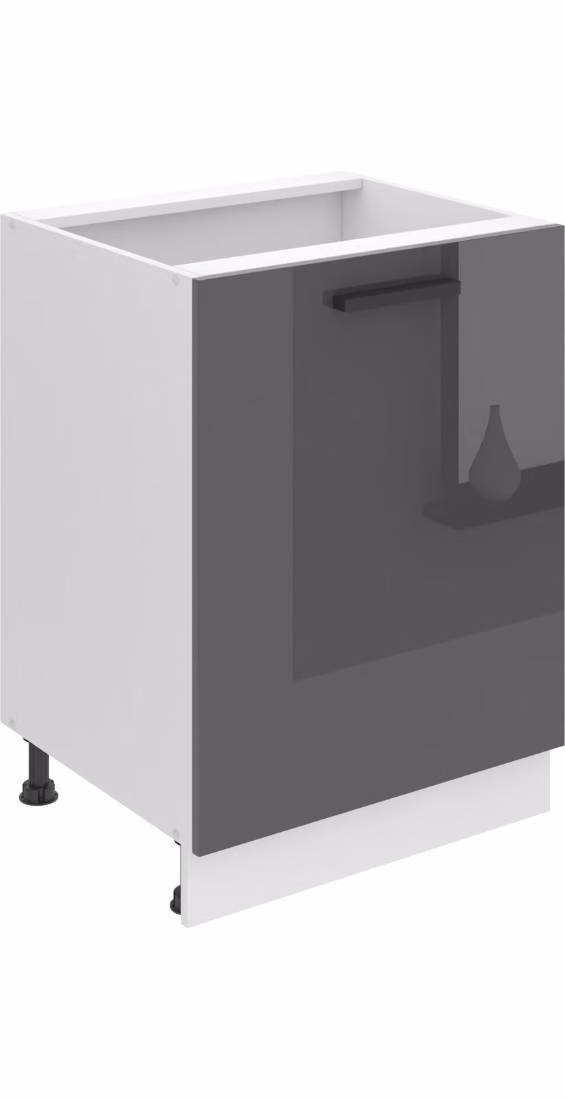 Base da cucina Belini, base da cucina larga 60 cm. Base per cucina SD senza piano di lavoro. Mobile da cucina a 1 anta, argento lucido
