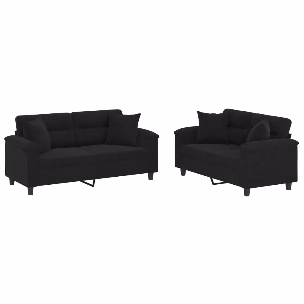 Set di 2 divani vidaXL in microfibra nera con cuscini per soggiorno in stile moderno – 2