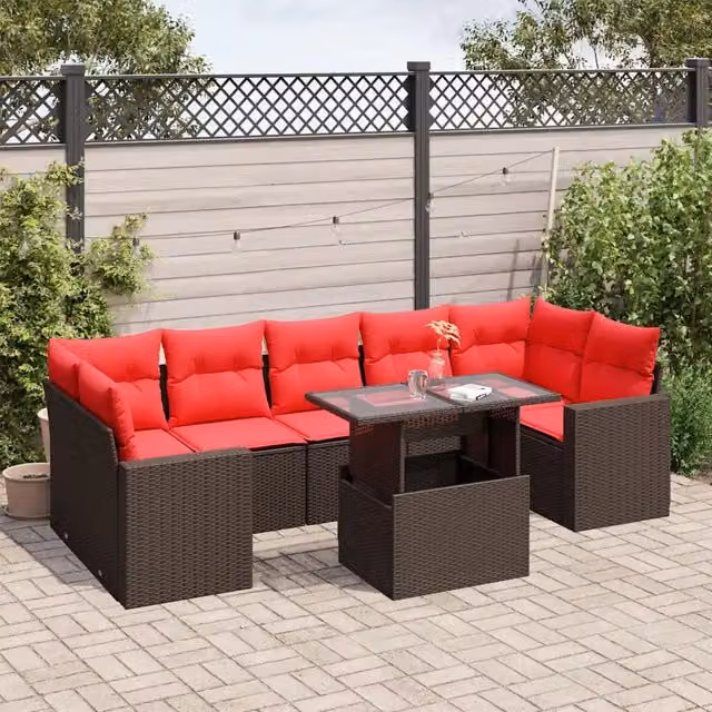 Set Divani da Giardino 8 pz con Cuscini Marrone in Polyrattan 3267154