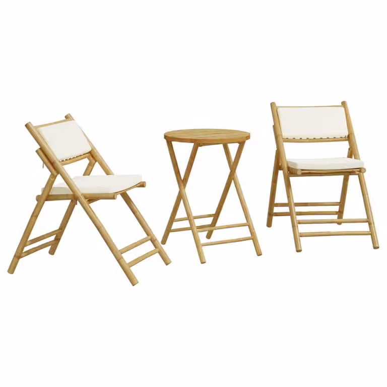 Set da Bistrot Pieghevole 3 pz Cuscini Bianco Crema in Bambù