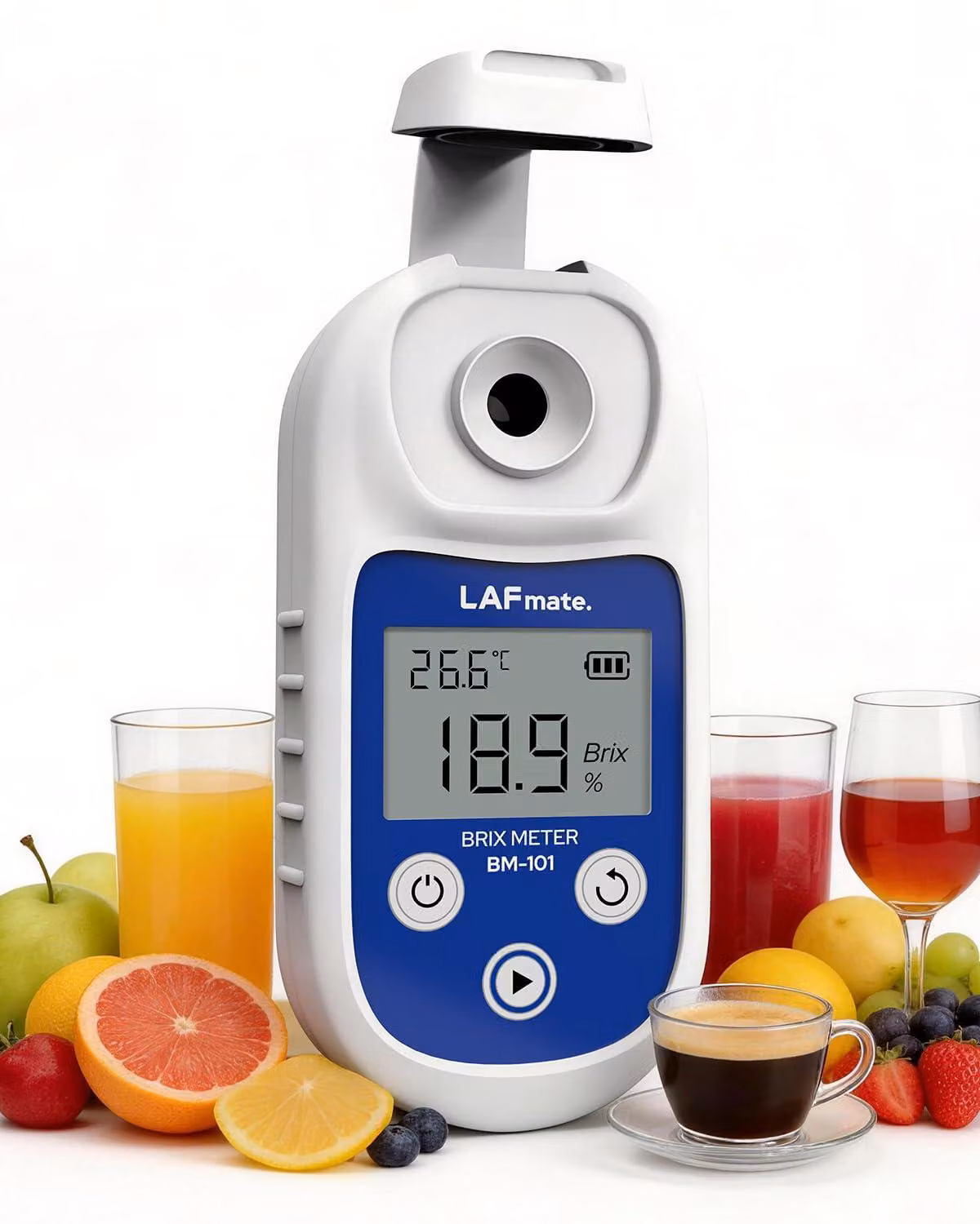 Rifrattometro Brix, da 0 a 55 %, precisione ±0,2 %, grado di protezione IP65, compensazione automatica della temperatura (ATC), per succhi e birra