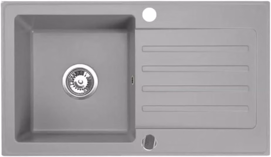 VBChome Lavello in granito 76 x 44 cm Grigio Lavello da incasso a vasca singola Reversibile Specchiato Lavello di facile manutenzione con sifone Ideale per piccole cucine