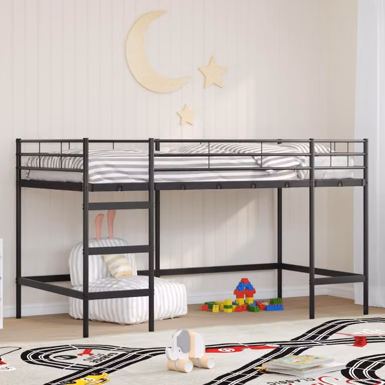 Maison Exclusive - Letto a soppalco per bambini, tinta unita nero, 100 x 200 cm, acciaio