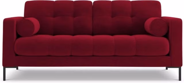 Divano Bali 2 posti Cosmopolitan Design in velluto rosso con struttura in metallo e cuscini inclusi L: 152 cm, P: 75 cm, H: 92 cm