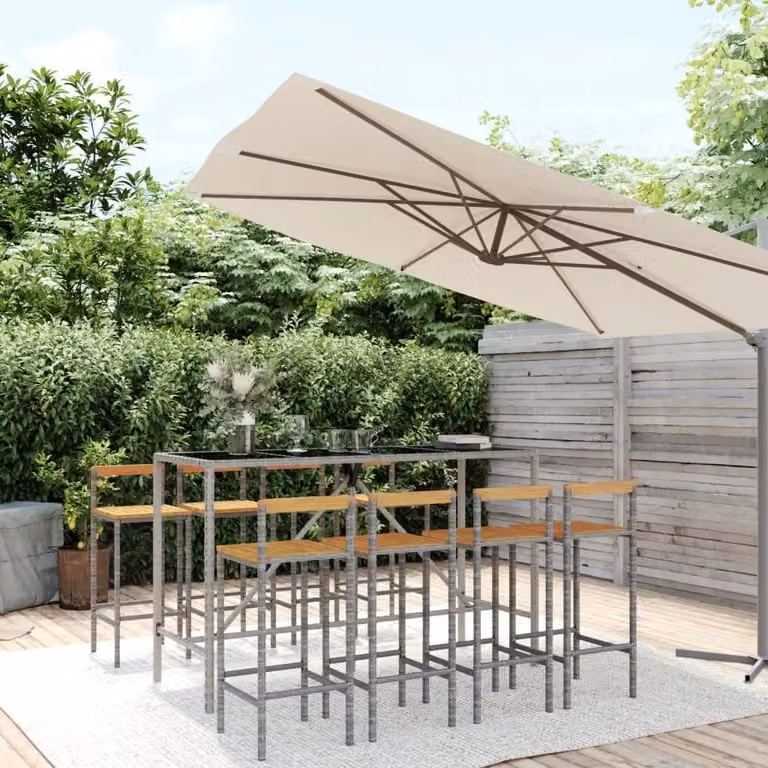 Maison Exclusive - Set Bar Giardino 9pz Grigio Polyrattan e Legno Massello Acacia