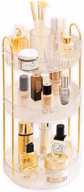 Organizzatore di trucco in plastica e metallo trasparente e oro senza marca