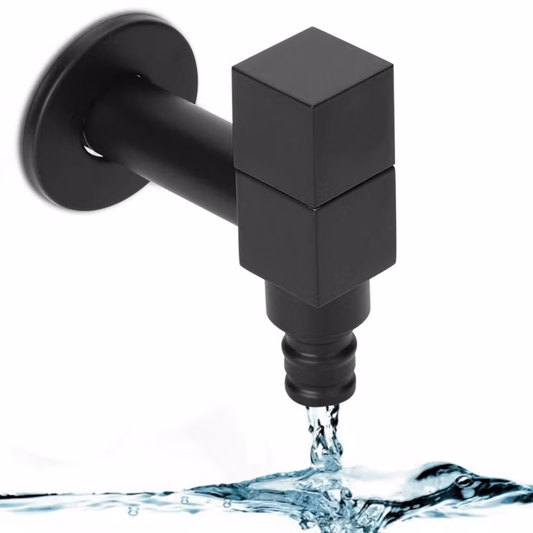 Rubinetto per acqua fredda, nero, con maniglia quadrata, attacco G1/2, per lavatrice, da montare a parete, in ottone, per lavabo