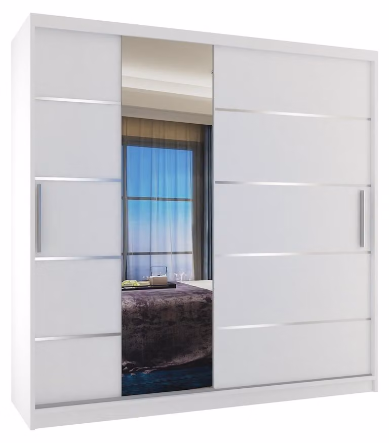BELINI Verona, armadio scorrevole bianco opaco, 200 cm - Armadio per camera da letto con specchio e 2 cassetti