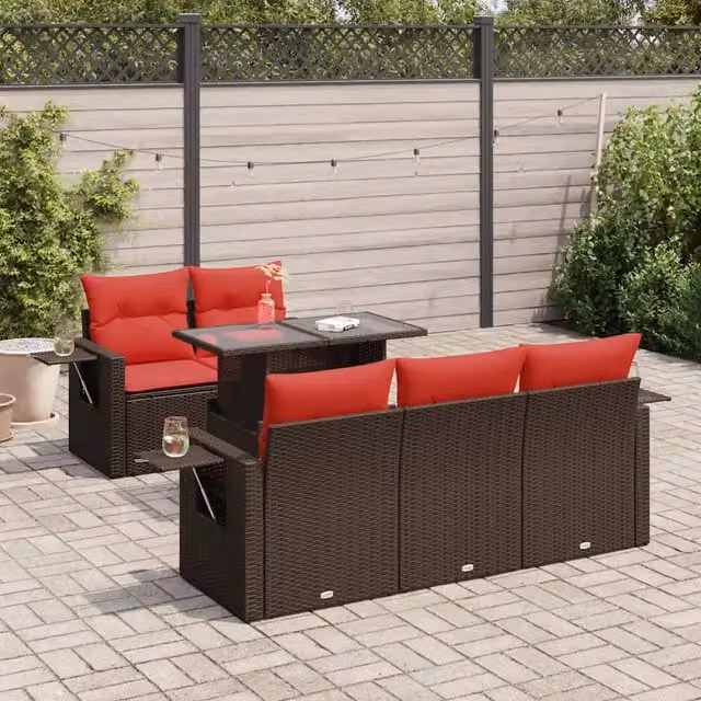 Set Divano da Giardino 6 pz con Cuscini Marrone 3326415