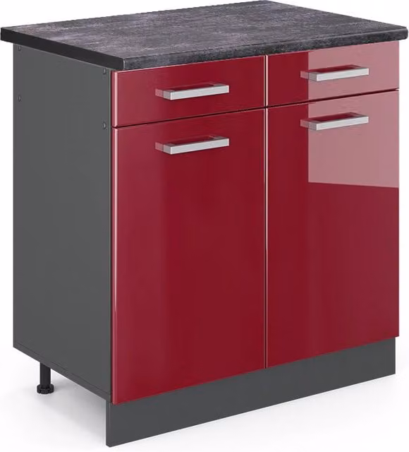 Mobiletto base per cucina R-Line Rosso lucido/Antracite 80 cm, PL Antracite Vicco