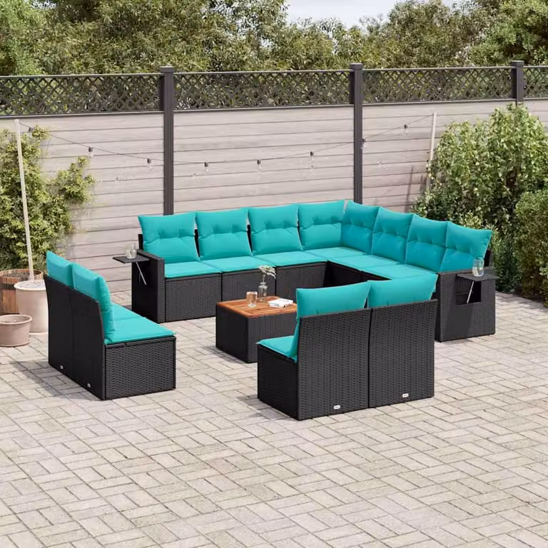 Maison Exclusive - Set da giardino 12 pezzi con cuscini, polyrattan nero