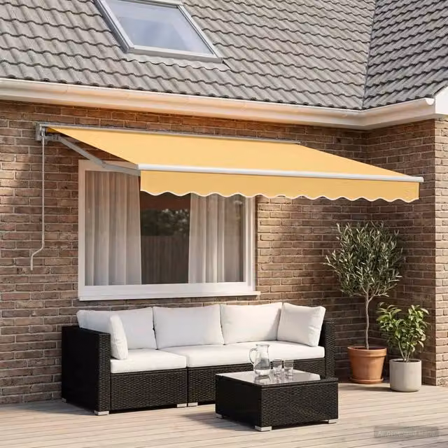 Tenda retrattile manuale Videx in poliestere color sabbia con struttura in alluminio L: 450 cm, P: 350 cm – 1